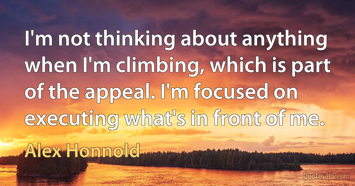 I'm not thinking about anything when I'm climbing, which is part of the appeal. I'm focused on executing what's in front of me. (Alex Honnold)