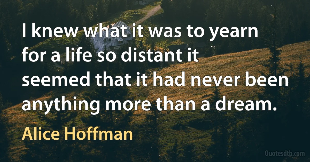 I knew what it was to yearn for a life so distant it seemed that it had never been anything more than a dream. (Alice Hoffman)