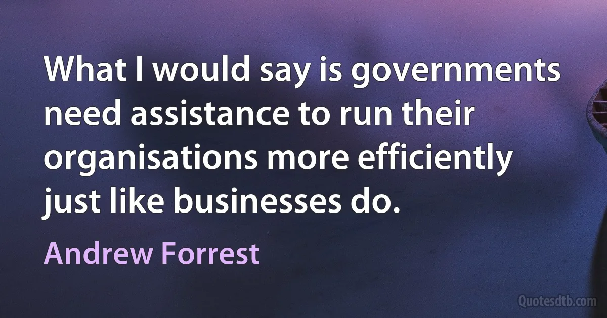 What I would say is governments need assistance to run their organisations more efficiently just like businesses do. (Andrew Forrest)