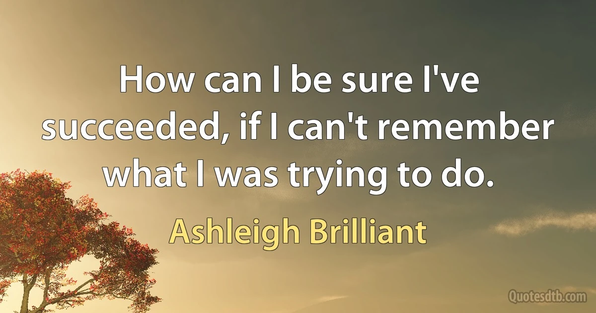 How can I be sure I've succeeded, if I can't remember what I was trying to do. (Ashleigh Brilliant)