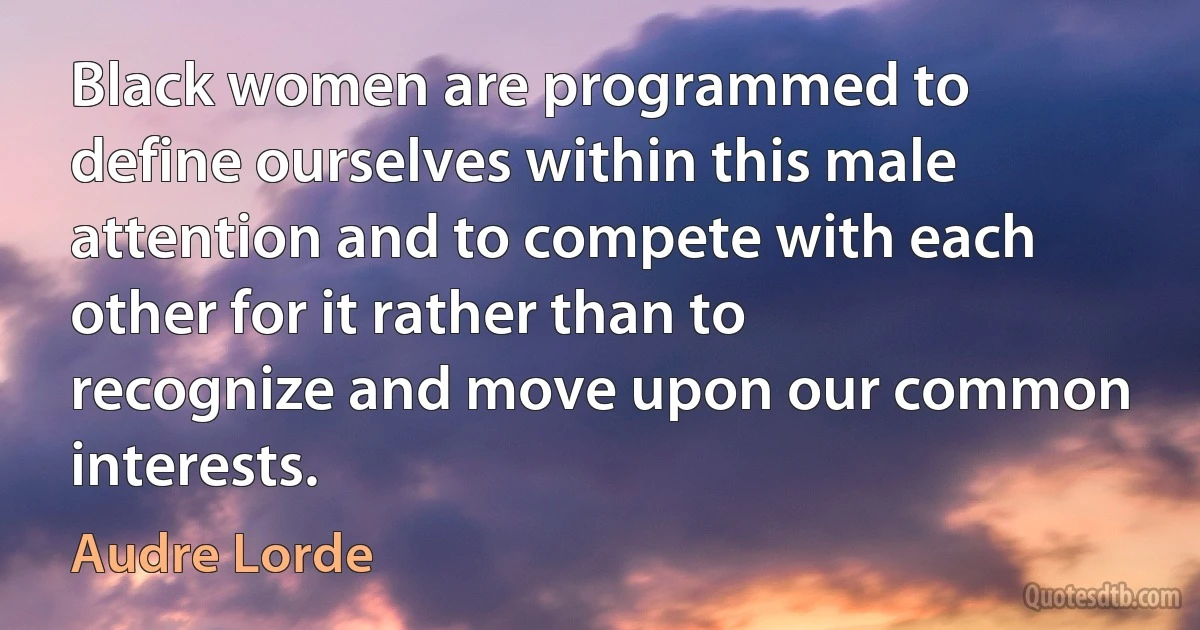 Black women are programmed to define ourselves within this male attention and to compete with each other for it rather than to recognize and move upon our common interests. (Audre Lorde)