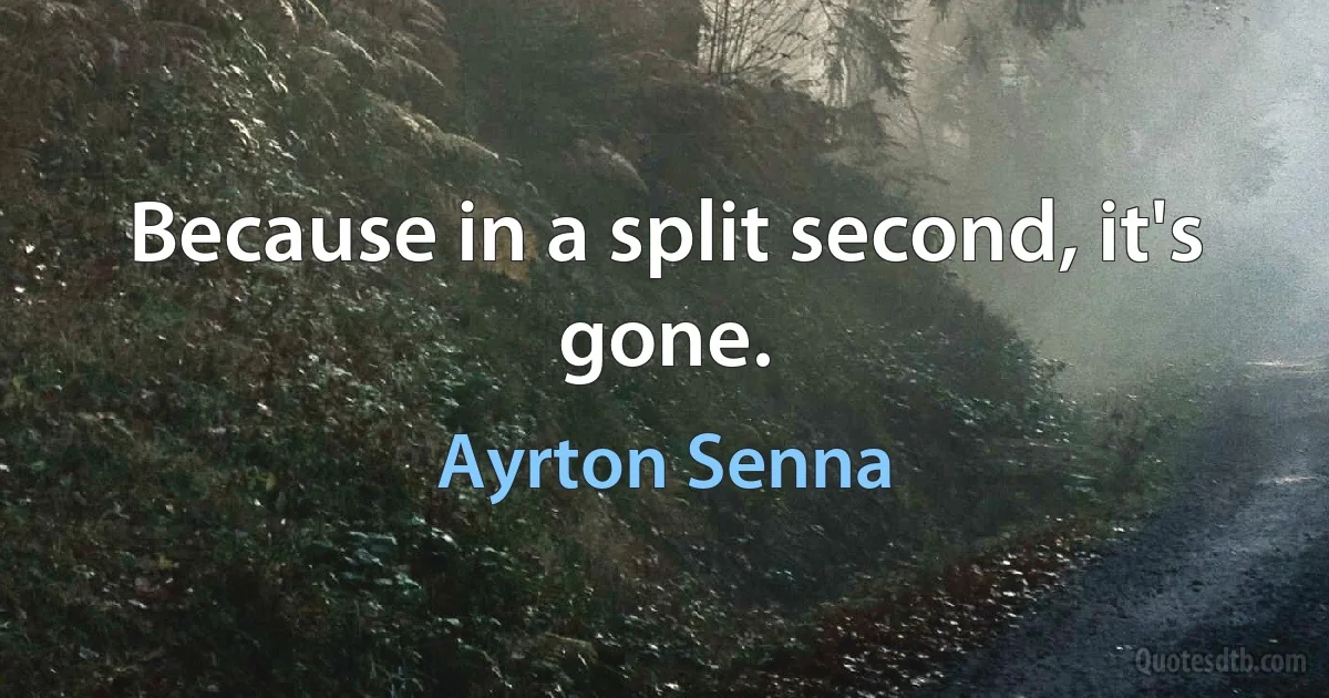 Because in a split second, it's gone. (Ayrton Senna)