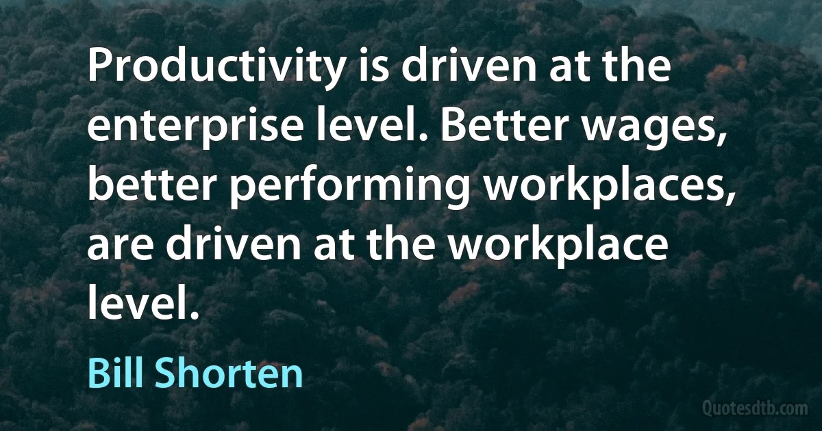 Productivity is driven at the enterprise level. Better wages, better performing workplaces, are driven at the workplace level. (Bill Shorten)