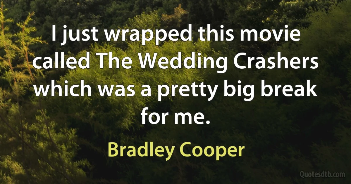 I just wrapped this movie called The Wedding Crashers which was a pretty big break for me. (Bradley Cooper)