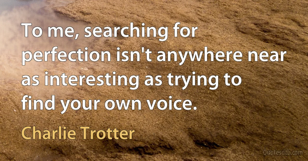 To me, searching for perfection isn't anywhere near as interesting as trying to find your own voice. (Charlie Trotter)