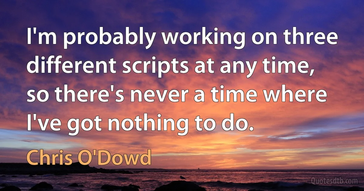 I'm probably working on three different scripts at any time, so there's never a time where I've got nothing to do. (Chris O'Dowd)