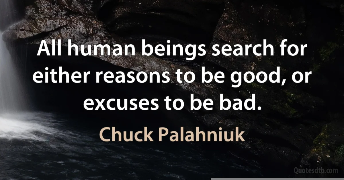 All human beings search for either reasons to be good, or excuses to be bad. (Chuck Palahniuk)