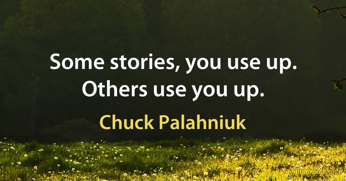 Some stories, you use up. Others use you up. (Chuck Palahniuk)