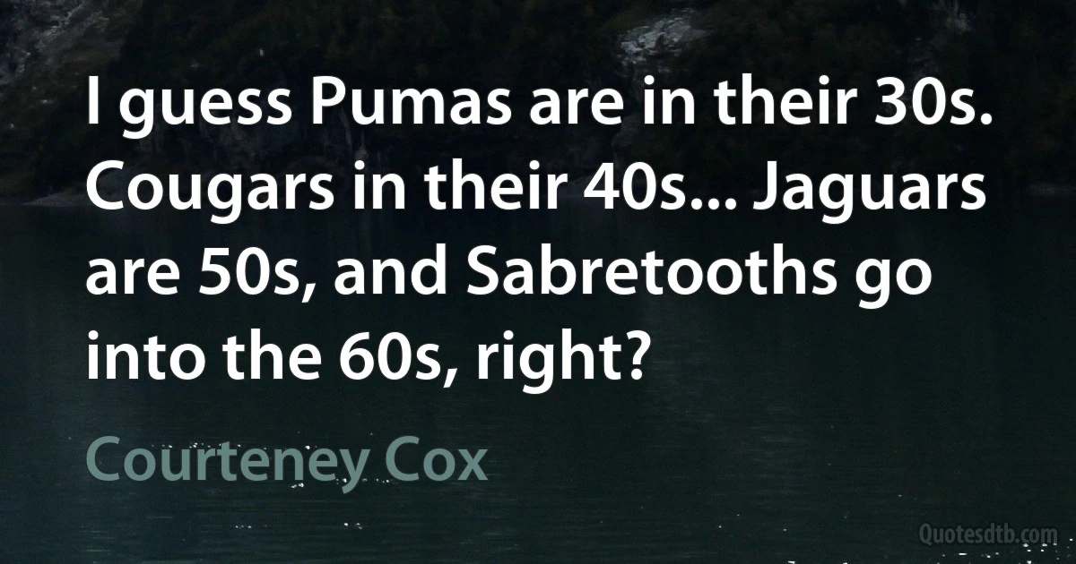 I guess Pumas are in their 30s. Cougars in their 40s... Jaguars are 50s, and Sabretooths go into the 60s, right? (Courteney Cox)