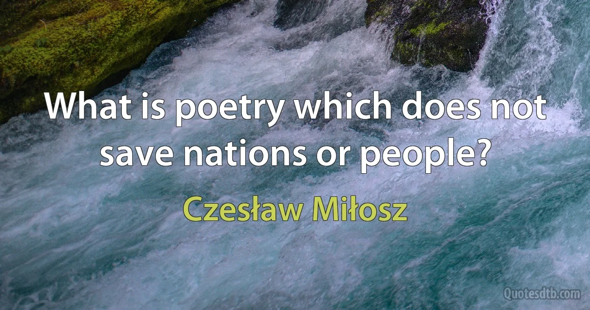 What is poetry which does not save nations or people? (Czesław Miłosz)