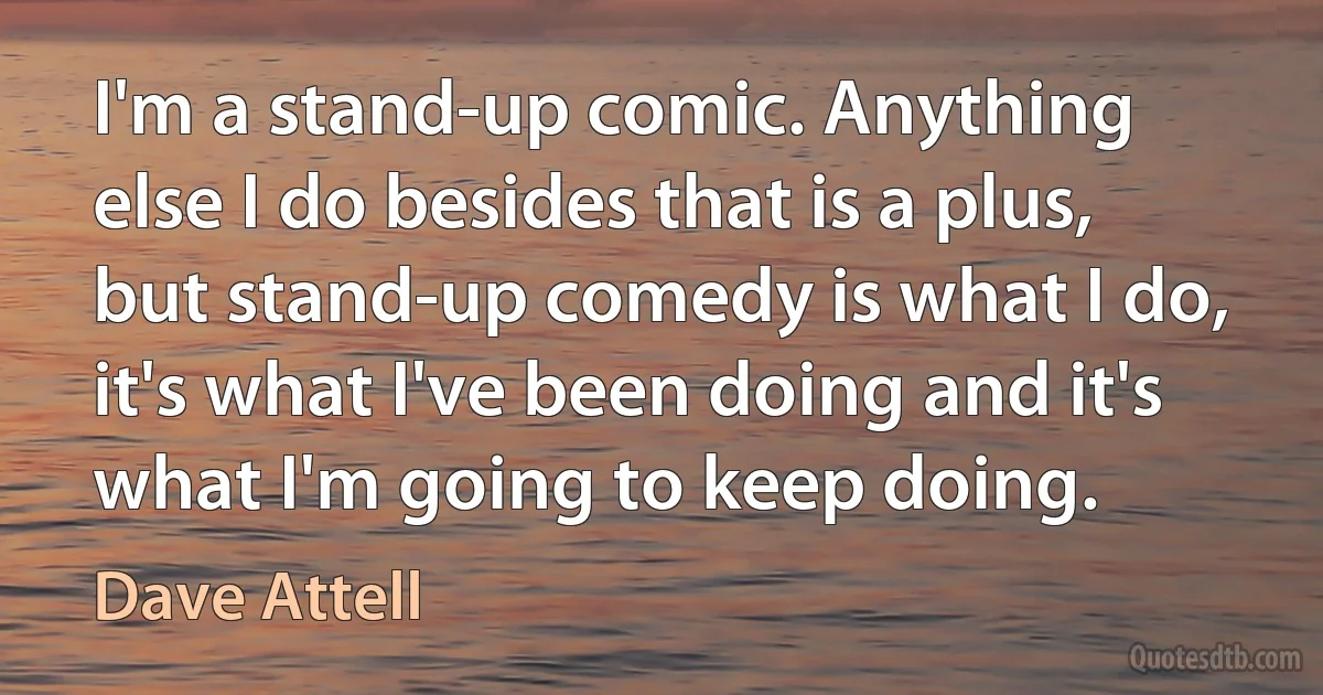 I'm a stand-up comic. Anything else I do besides that is a plus, but stand-up comedy is what I do, it's what I've been doing and it's what I'm going to keep doing. (Dave Attell)