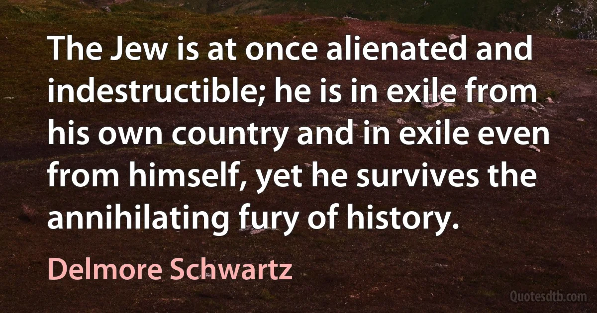 The Jew is at once alienated and indestructible; he is in exile from his own country and in exile even from himself, yet he survives the annihilating fury of history. (Delmore Schwartz)