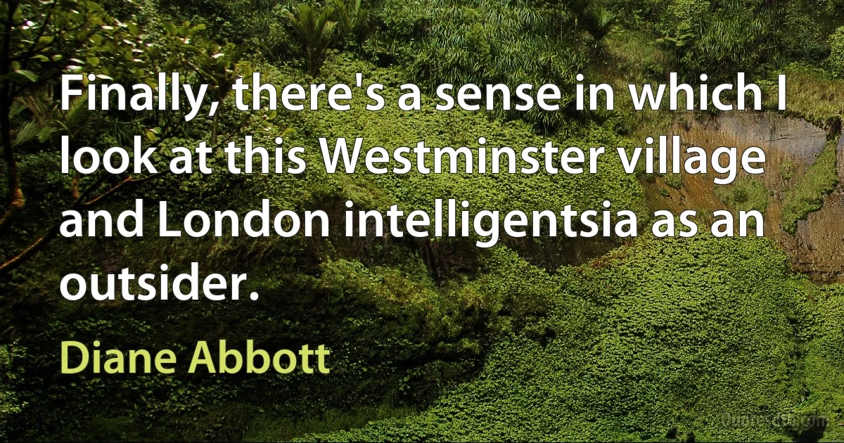 Finally, there's a sense in which I look at this Westminster village and London intelligentsia as an outsider. (Diane Abbott)