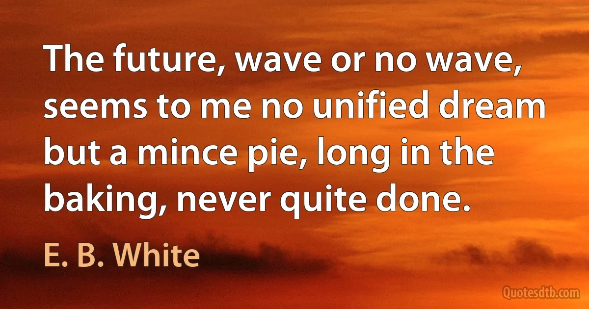 The future, wave or no wave, seems to me no unified dream but a mince pie, long in the baking, never quite done. (E. B. White)