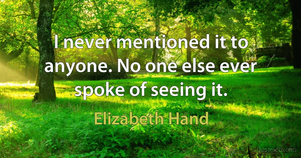 I never mentioned it to anyone. No one else ever spoke of seeing it. (Elizabeth Hand)