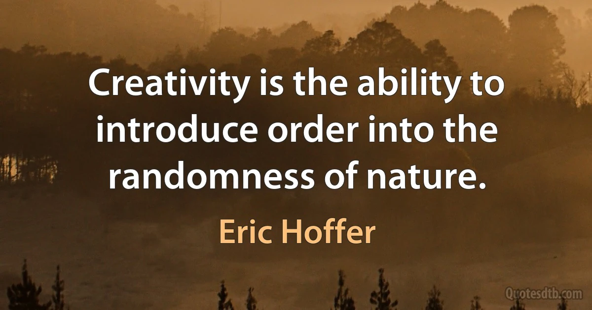 Creativity is the ability to introduce order into the randomness of nature. (Eric Hoffer)