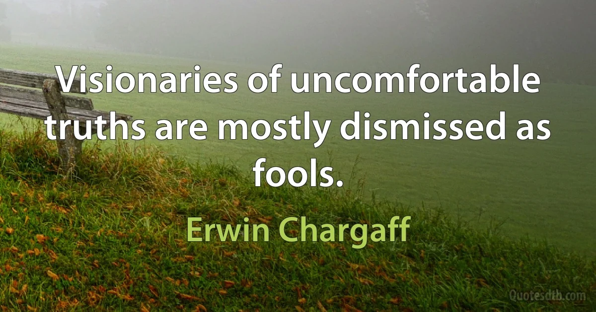 Visionaries of uncomfortable truths are mostly dismissed as fools. (Erwin Chargaff)