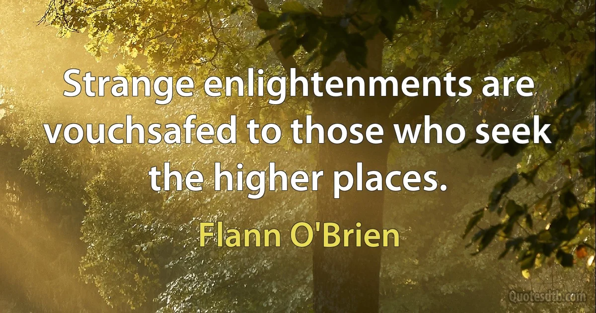 Strange enlightenments are vouchsafed to those who seek the higher places. (Flann O'Brien)