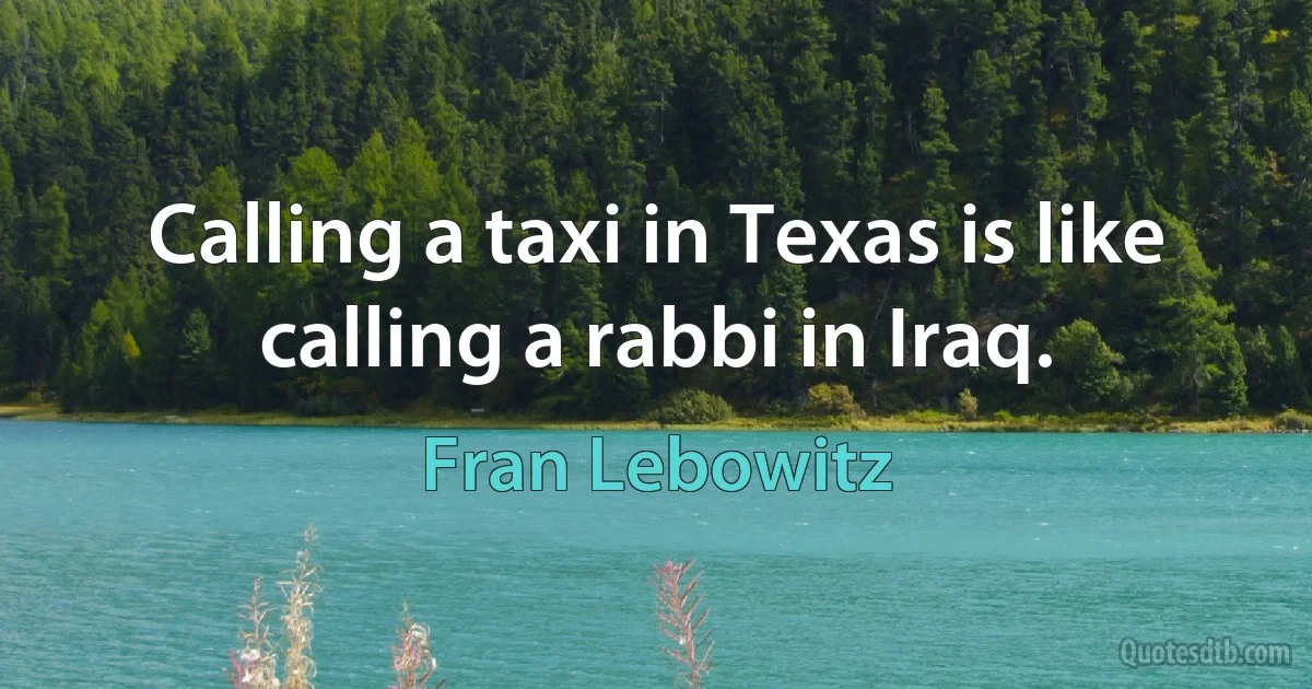 Calling a taxi in Texas is like calling a rabbi in Iraq. (Fran Lebowitz)