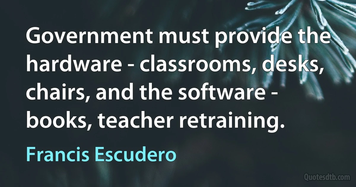 Government must provide the hardware - classrooms, desks, chairs, and the software - books, teacher retraining. (Francis Escudero)