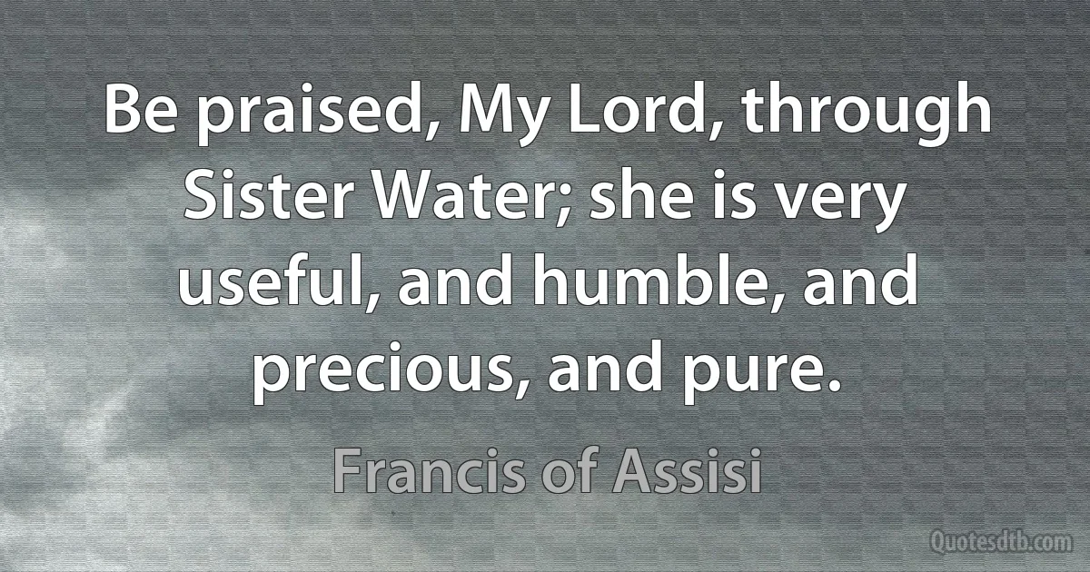 Be praised, My Lord, through Sister Water; she is very useful, and humble, and precious, and pure. (Francis of Assisi)