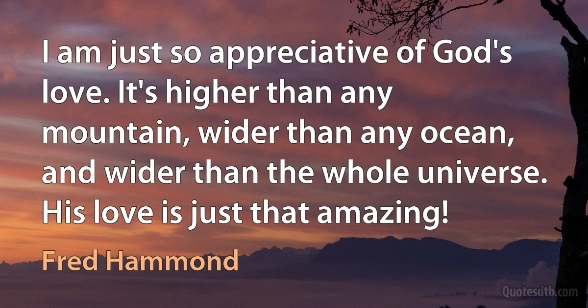 I am just so appreciative of God's love. It's higher than any mountain, wider than any ocean, and wider than the whole universe. His love is just that amazing! (Fred Hammond)