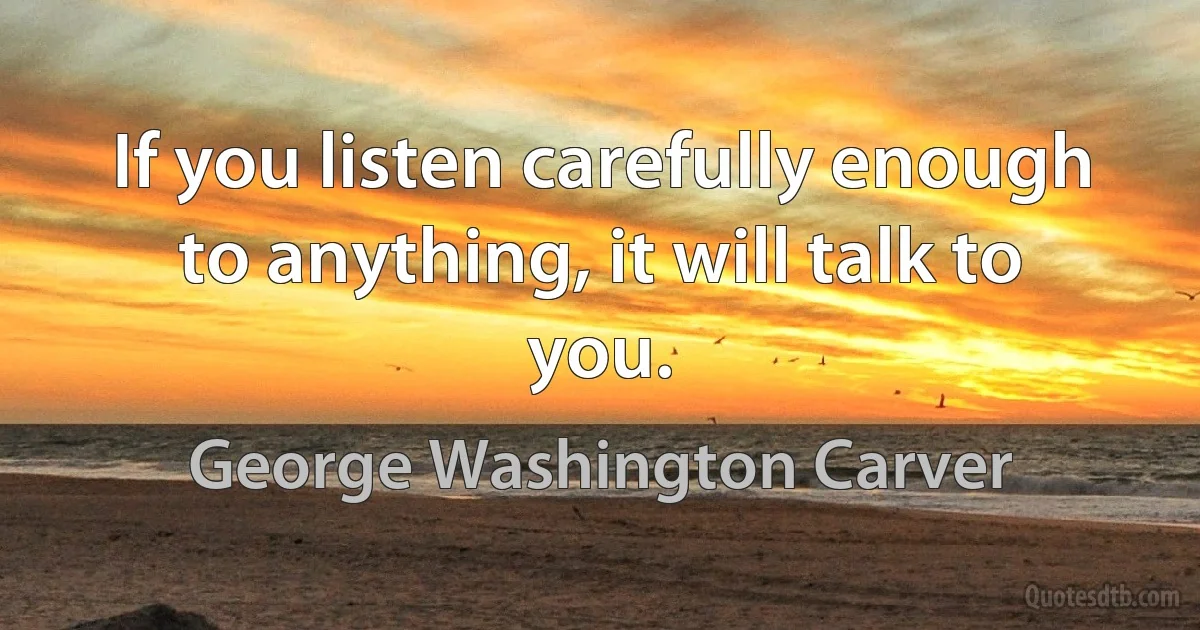 If you listen carefully enough to anything, it will talk to you. (George Washington Carver)