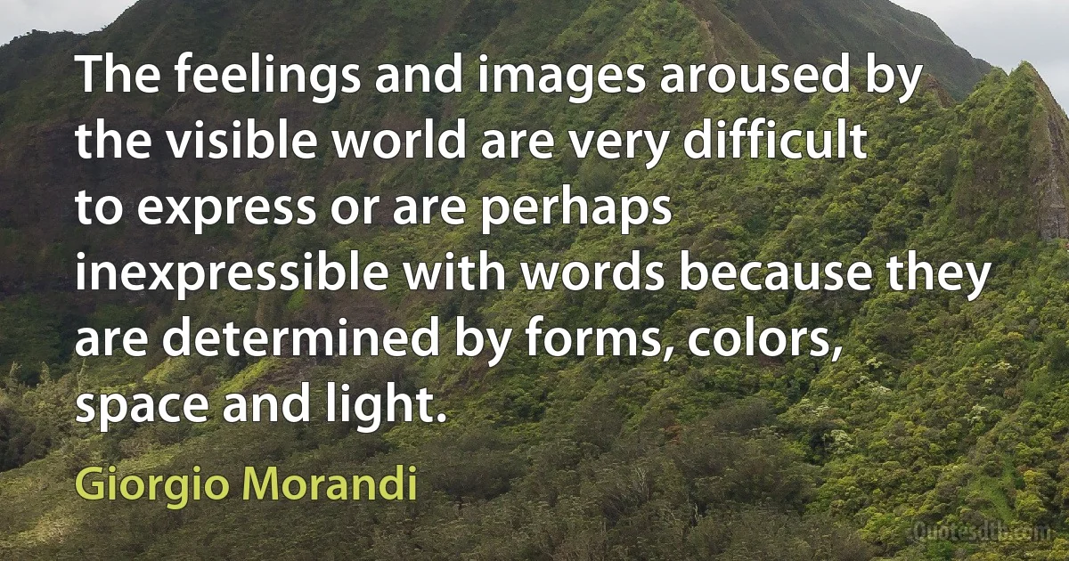 The feelings and images aroused by the visible world are very difficult to express or are perhaps inexpressible with words because they are determined by forms, colors, space and light. (Giorgio Morandi)