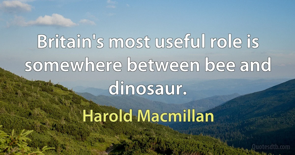 Britain's most useful role is somewhere between bee and dinosaur. (Harold Macmillan)