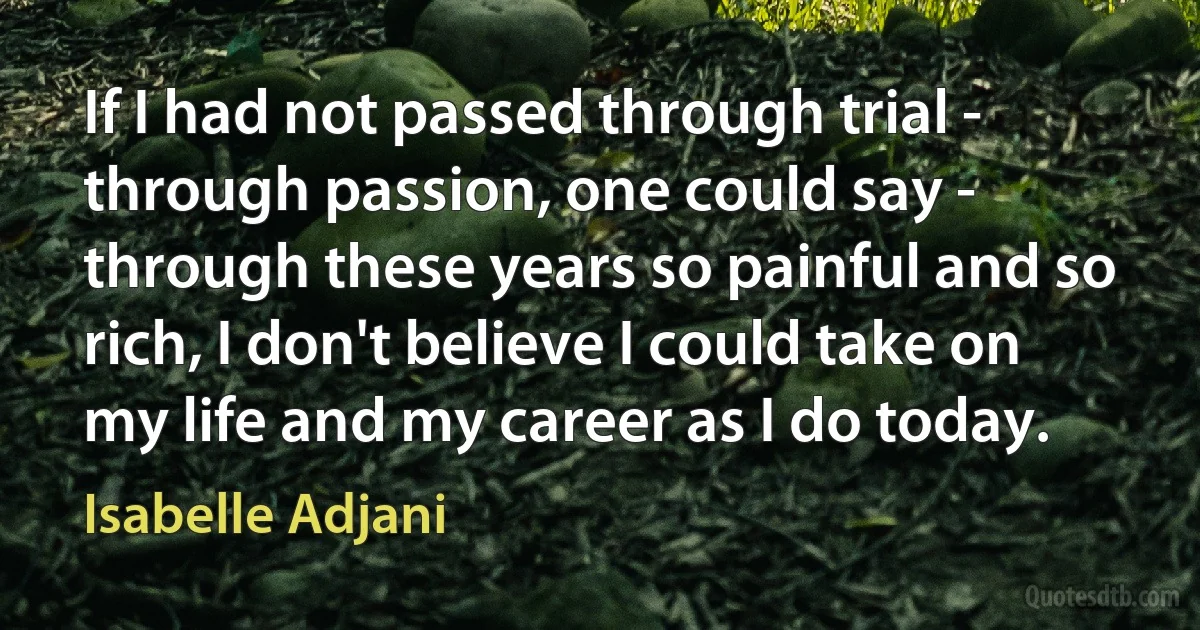 If I had not passed through trial - through passion, one could say - through these years so painful and so rich, I don't believe I could take on my life and my career as I do today. (Isabelle Adjani)