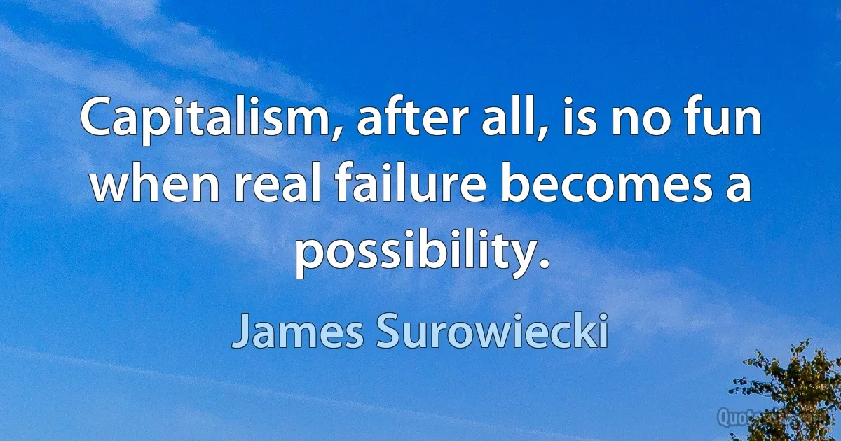 Capitalism, after all, is no fun when real failure becomes a possibility. (James Surowiecki)