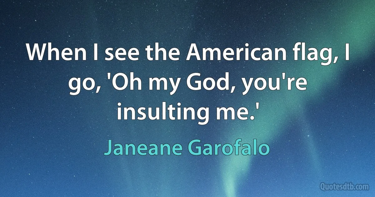 When I see the American flag, I go, 'Oh my God, you're insulting me.' (Janeane Garofalo)