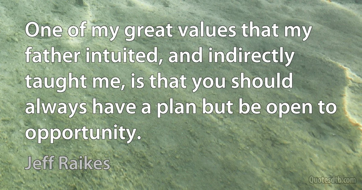 One of my great values that my father intuited, and indirectly taught me, is that you should always have a plan but be open to opportunity. (Jeff Raikes)