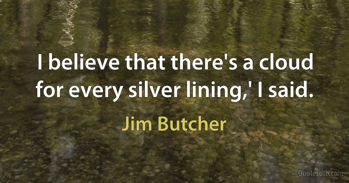 I believe that there's a cloud for every silver lining,' I said. (Jim Butcher)