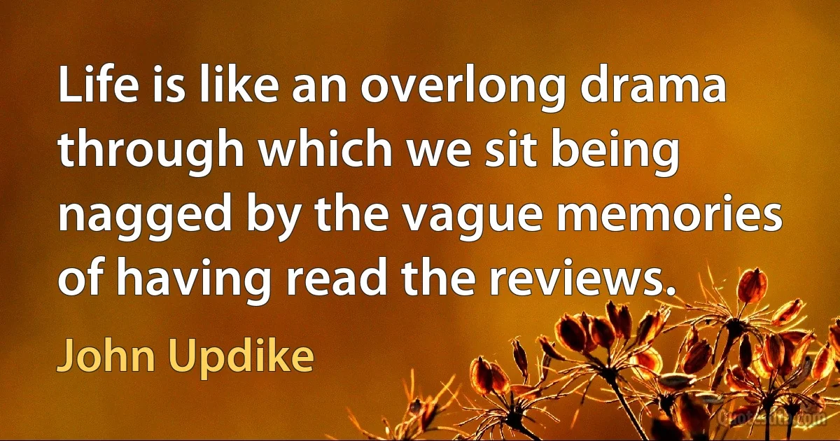 Life is like an overlong drama through which we sit being nagged by the vague memories of having read the reviews. (John Updike)