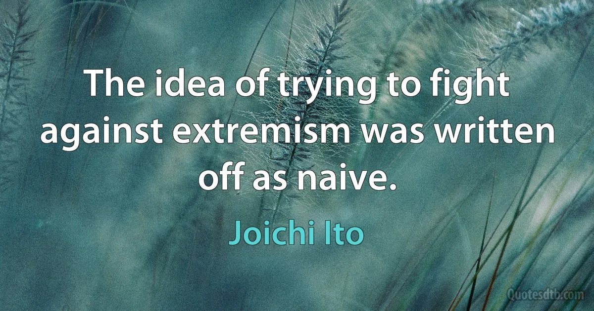 The idea of trying to fight against extremism was written off as naive. (Joichi Ito)