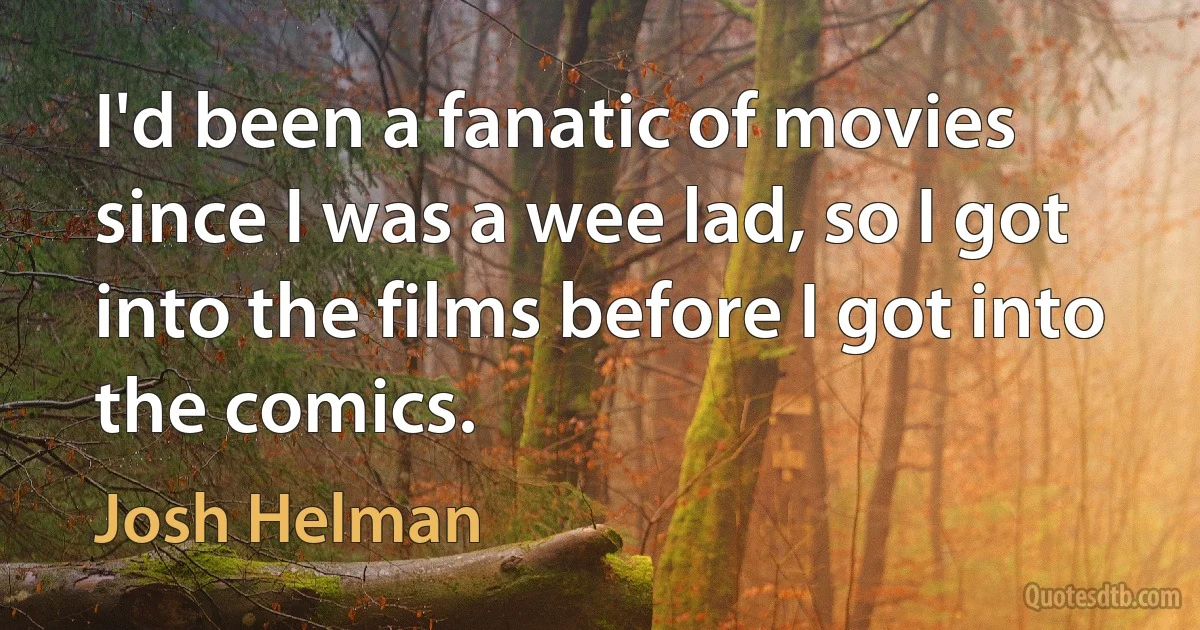 I'd been a fanatic of movies since I was a wee lad, so I got into the films before I got into the comics. (Josh Helman)