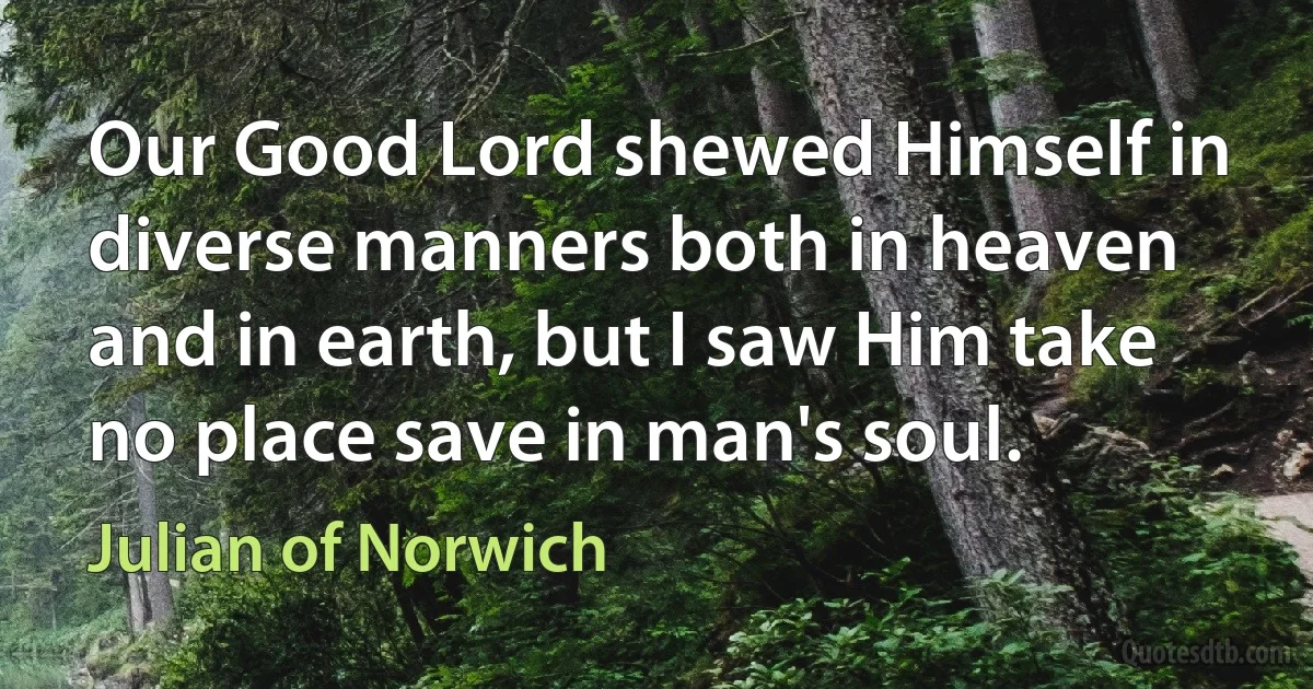 Our Good Lord shewed Himself in diverse manners both in heaven and in earth, but I saw Him take no place save in man's soul. (Julian of Norwich)