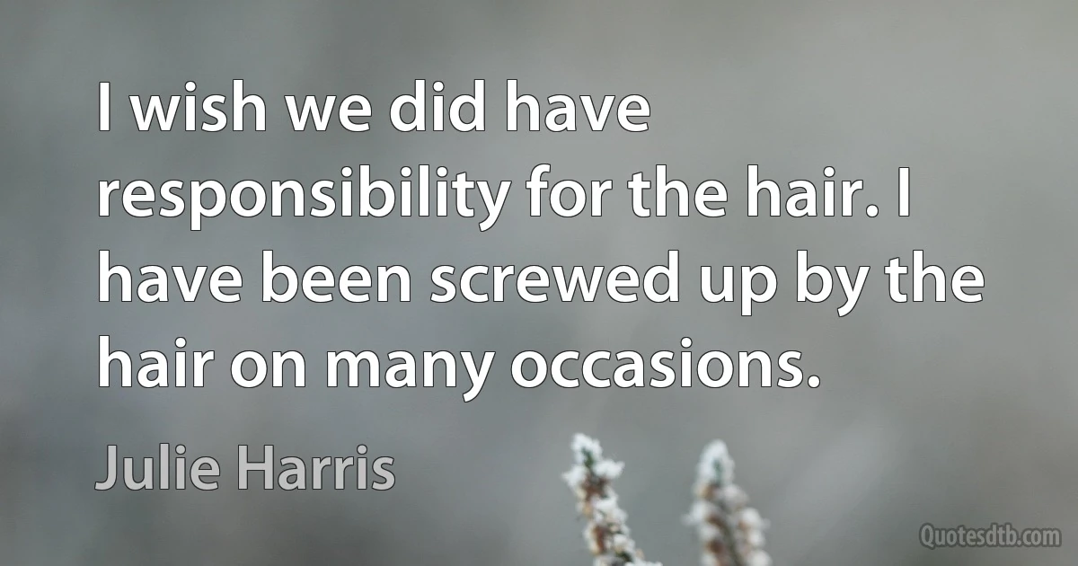 I wish we did have responsibility for the hair. I have been screwed up by the hair on many occasions. (Julie Harris)