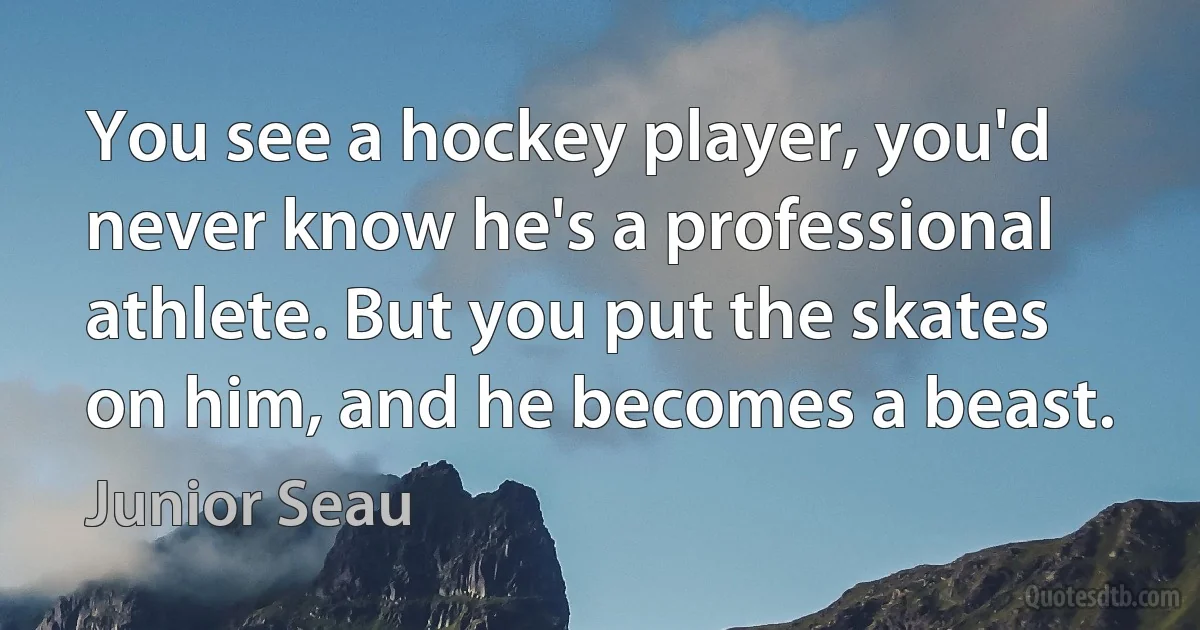 You see a hockey player, you'd never know he's a professional athlete. But you put the skates on him, and he becomes a beast. (Junior Seau)