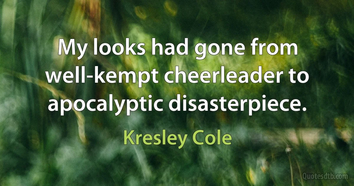 My looks had gone from well-kempt cheerleader to apocalyptic disasterpiece. (Kresley Cole)