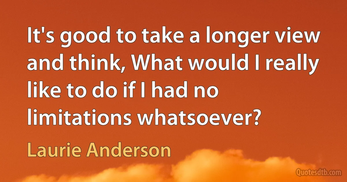 It's good to take a longer view and think, What would I really like to do if I had no limitations whatsoever? (Laurie Anderson)