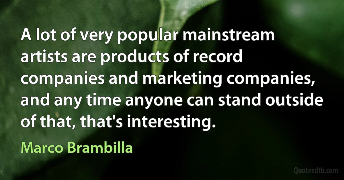 A lot of very popular mainstream artists are products of record companies and marketing companies, and any time anyone can stand outside of that, that's interesting. (Marco Brambilla)