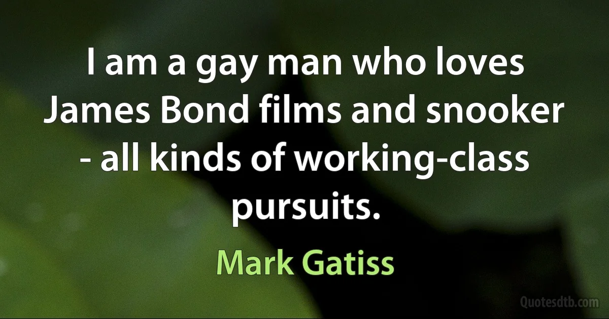 I am a gay man who loves James Bond films and snooker - all kinds of working-class pursuits. (Mark Gatiss)