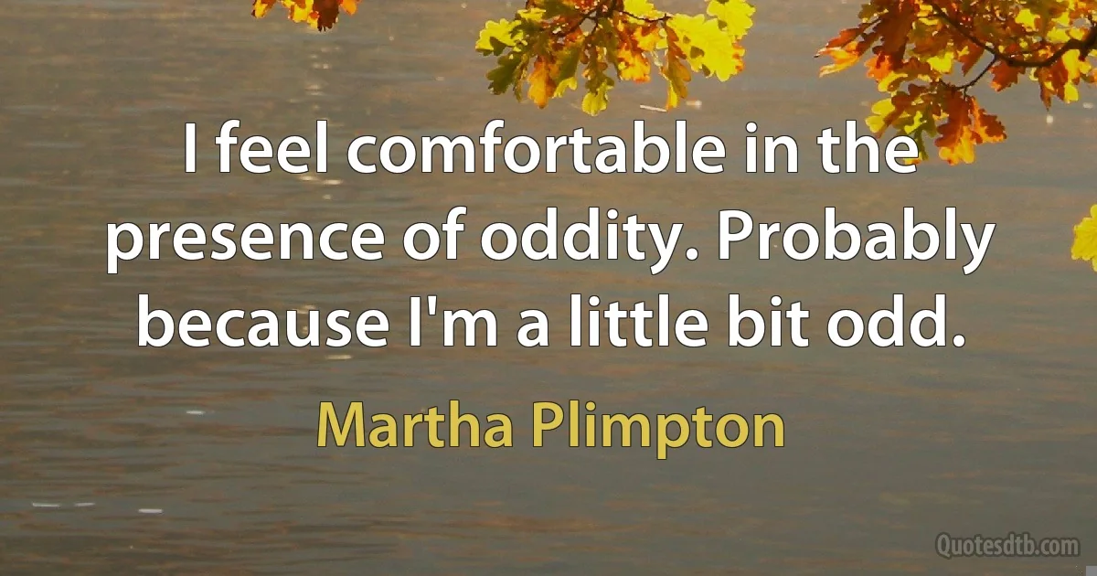 I feel comfortable in the presence of oddity. Probably because I'm a little bit odd. (Martha Plimpton)