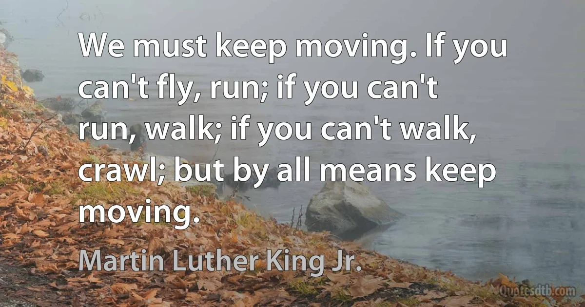 We must keep moving. If you can't fly, run; if you can't run, walk; if you can't walk, crawl; but by all means keep moving. (Martin Luther King Jr.)