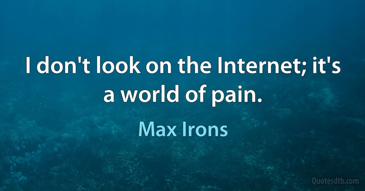 I don't look on the Internet; it's a world of pain. (Max Irons)