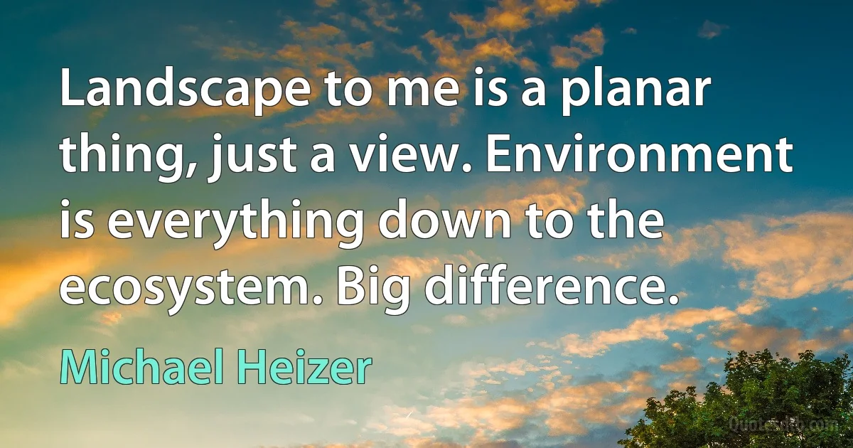 Landscape to me is a planar thing, just a view. Environment is everything down to the ecosystem. Big difference. (Michael Heizer)