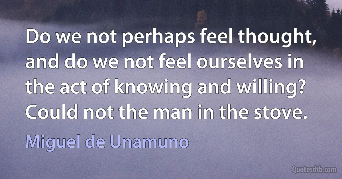 Do we not perhaps feel thought, and do we not feel ourselves in the act of knowing and willing? Could not the man in the stove. (Miguel de Unamuno)