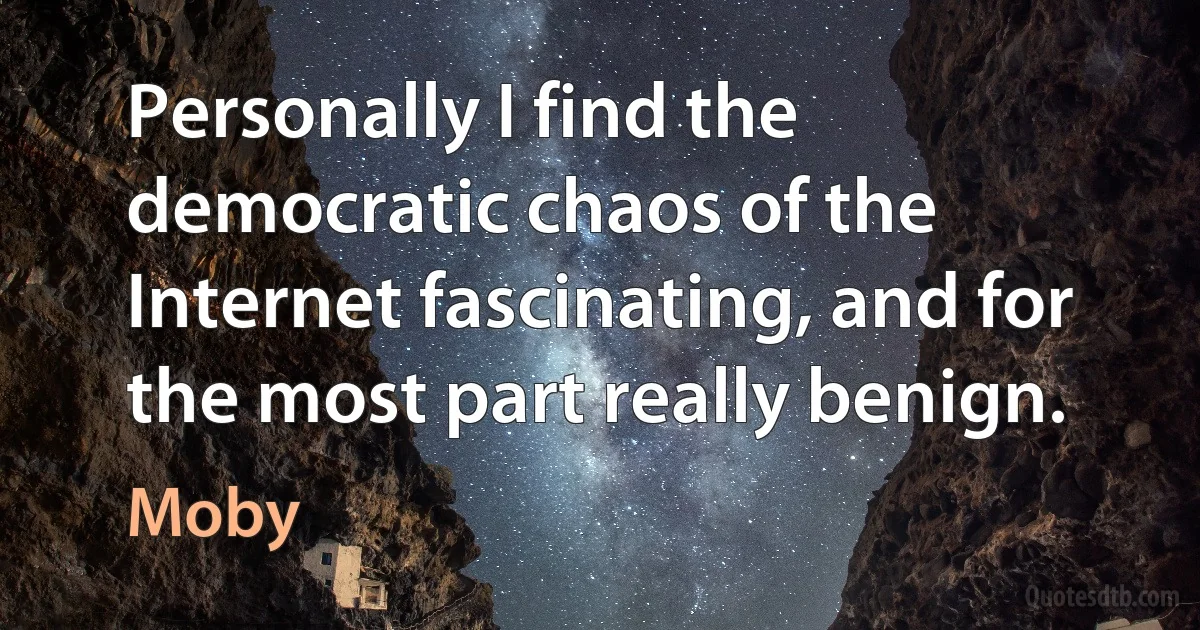 Personally I find the democratic chaos of the Internet fascinating, and for the most part really benign. (Moby)